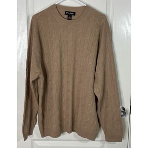 John W Nordstrom Cashmere Sweater Mens XL Brown Pullover Crew Neck Preppy Cable